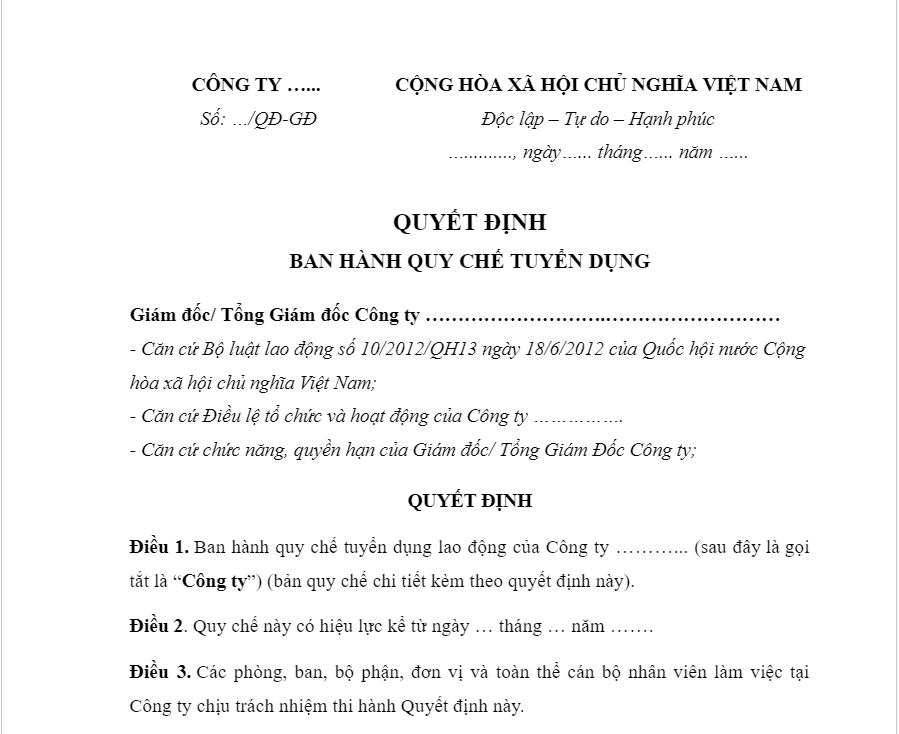 Mẫu quy trình tuyển dụng nhân sự tại công ty